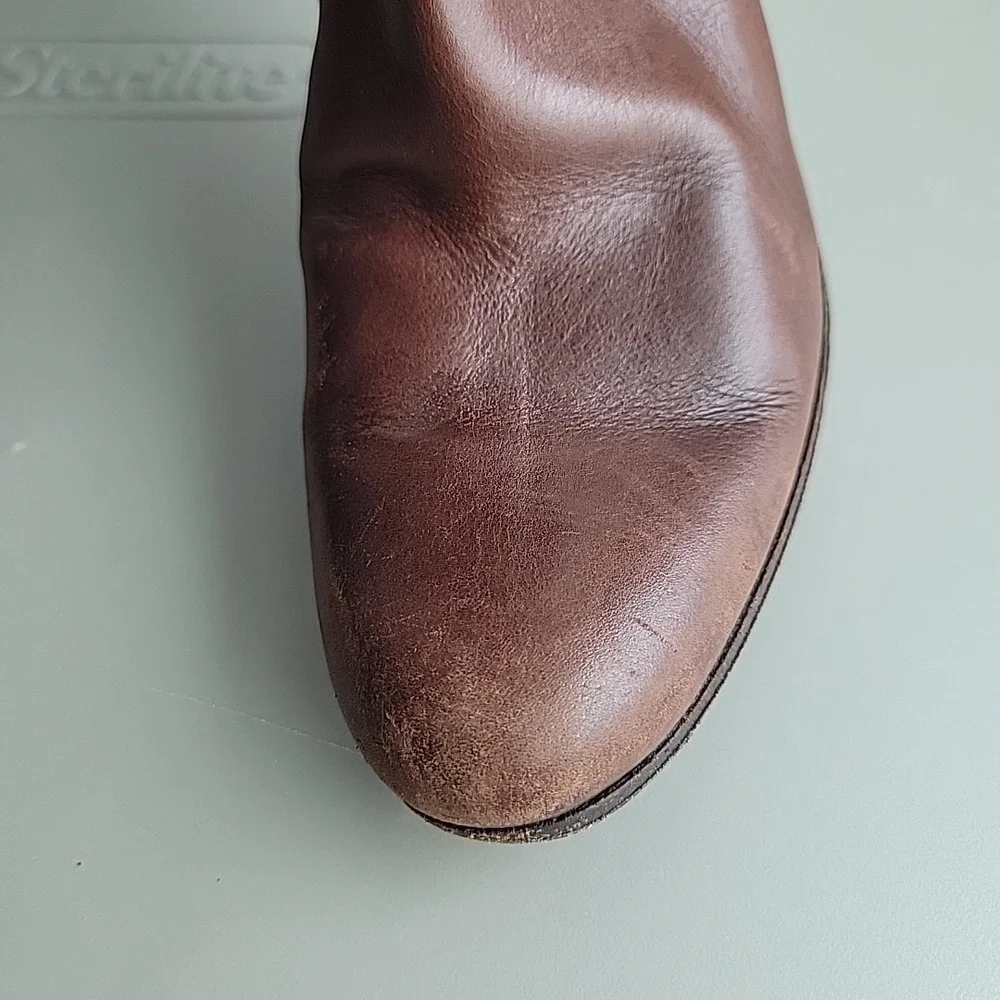 Ralph Lauren Purple Label Knee High Leather Boots Womens Size 6.5 Brown Heel Zip